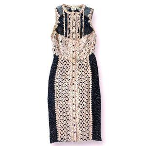 Beguile by Byron Lars Women's Knee Length Dress Size 4 Navy Blue Pink Laser Cut